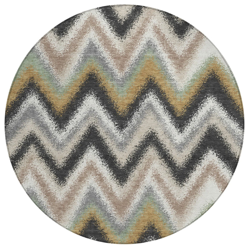 8' Charcoal And Ivory Round Geometric Washable Indoor Outdoor Area Rug Homeroots Outdoor
