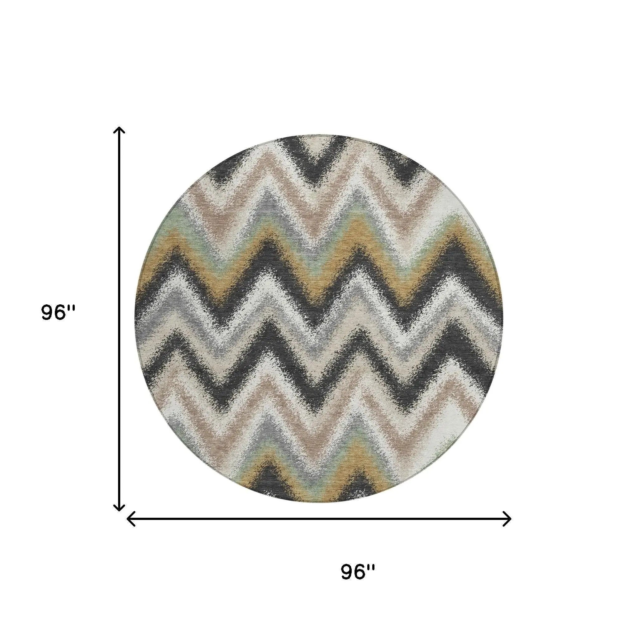8' Charcoal And Ivory Round Geometric Washable Indoor Outdoor Area Rug Homeroots Outdoor