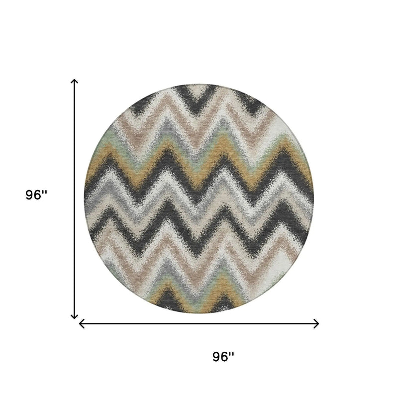 8' Charcoal And Ivory Round Geometric Washable Indoor Outdoor Area Rug Homeroots Outdoor