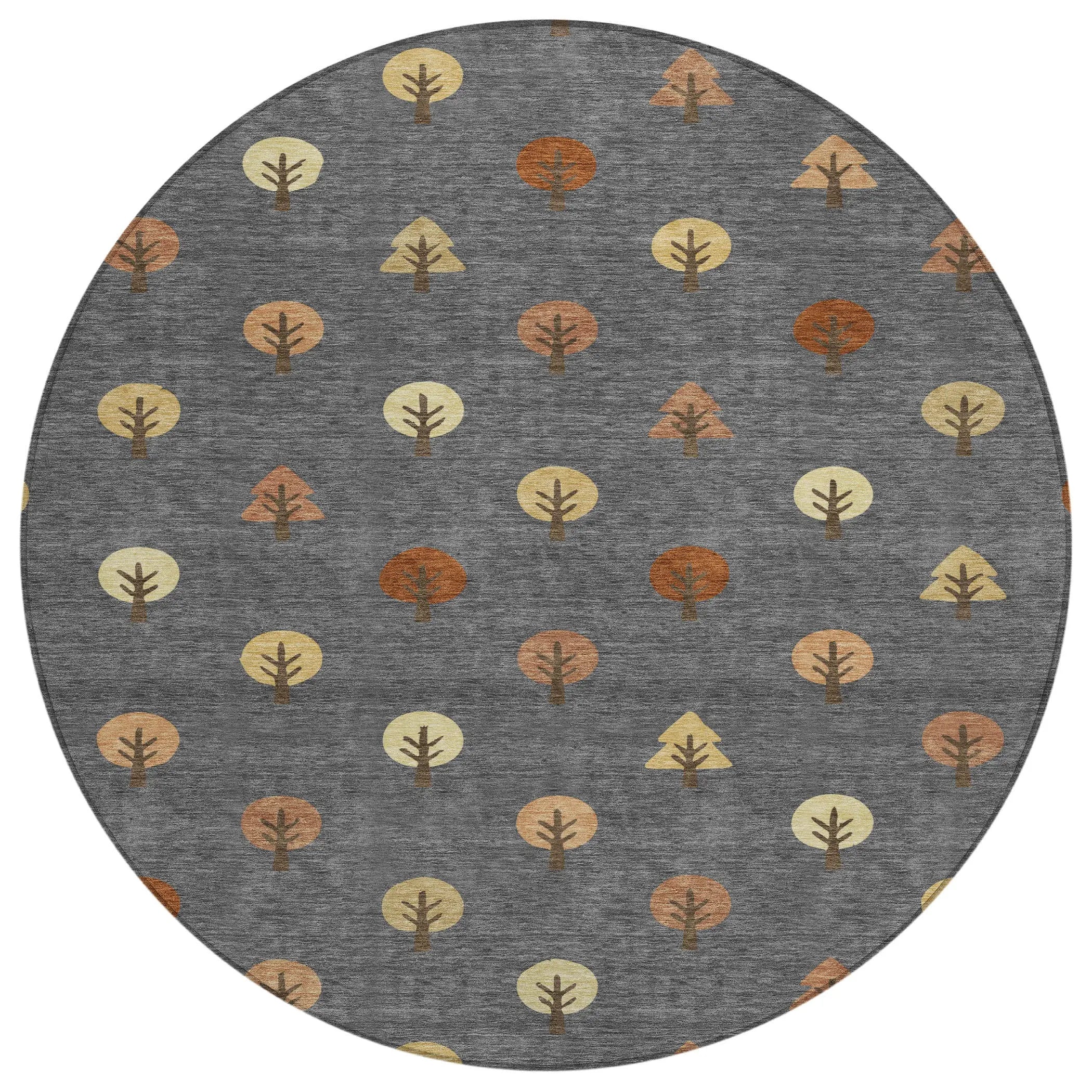 8' Charcoal And Orange Round Geometric Washable Indoor Outdoor Area Rug Homeroots Outdoor