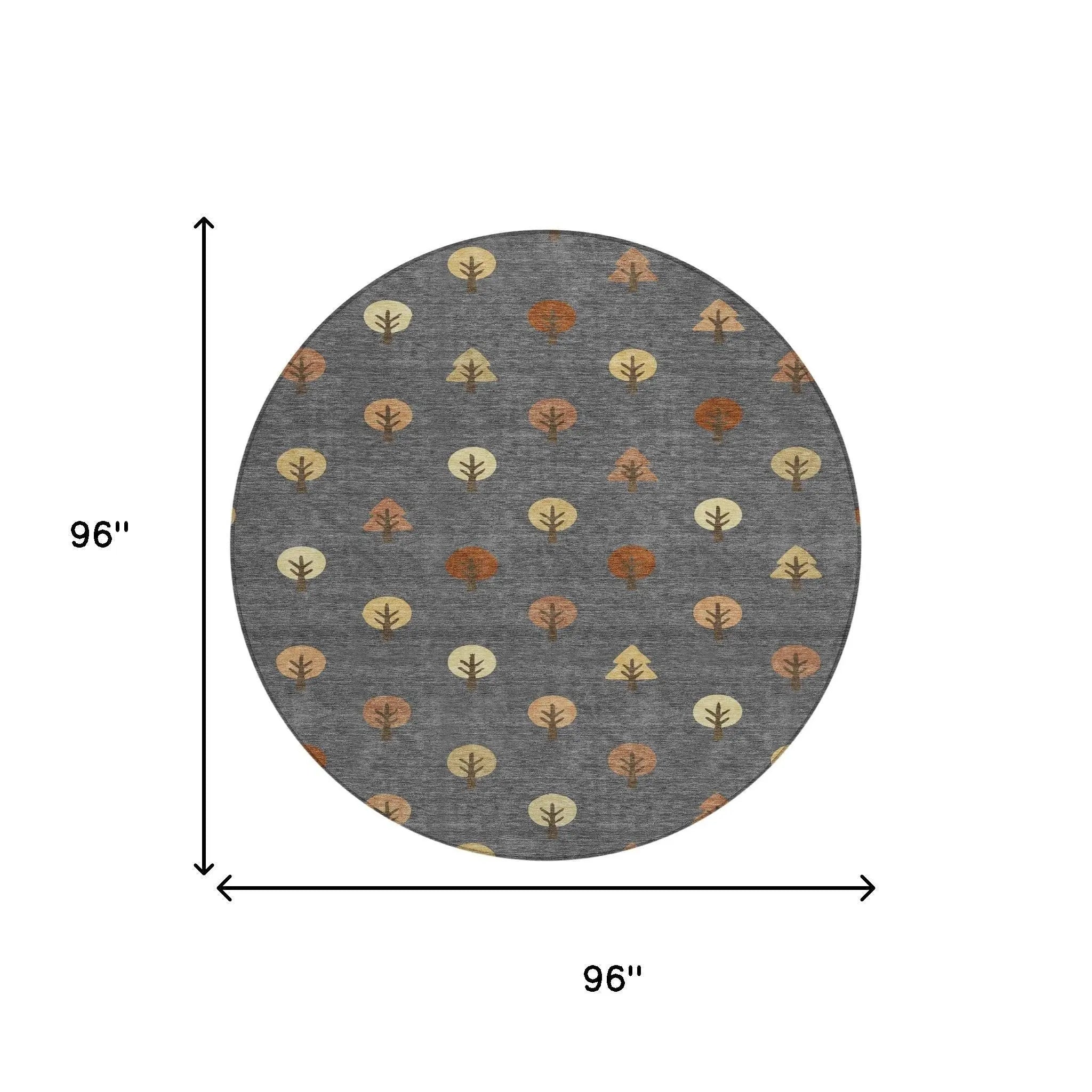 8' Charcoal And Orange Round Geometric Washable Indoor Outdoor Area Rug Homeroots Outdoor