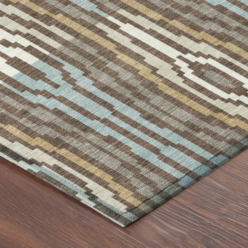 8' Chocolate And Aqua Round Abstract Washable Indoor Outdoor Area Rug Homeroots Outdoor