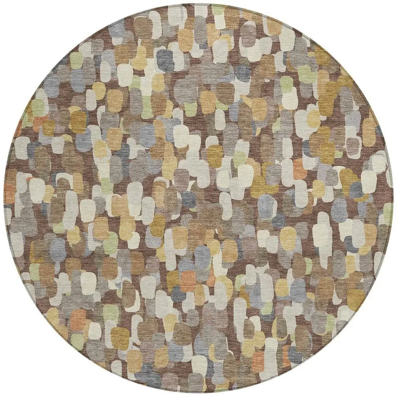 8' Chocolate And Beige Round Abstract Washable Indoor Outdoor Area Rug Homeroots Outdoor