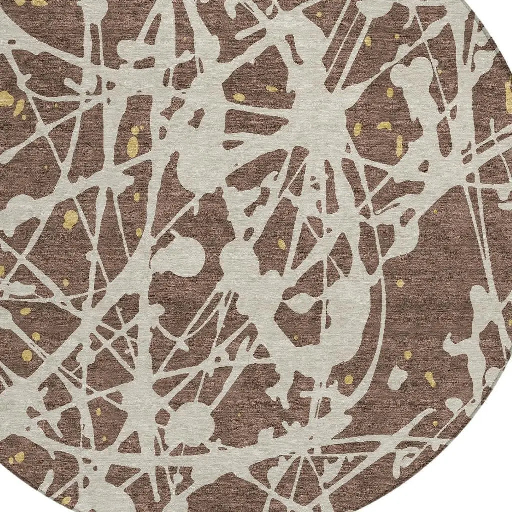 8' Chocolate And Beige Round Abstract Washable Indoor Outdoor Area Rug Homeroots Outdoor
