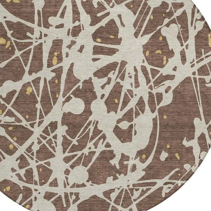 8' Chocolate And Beige Round Abstract Washable Indoor Outdoor Area Rug Homeroots Outdoor