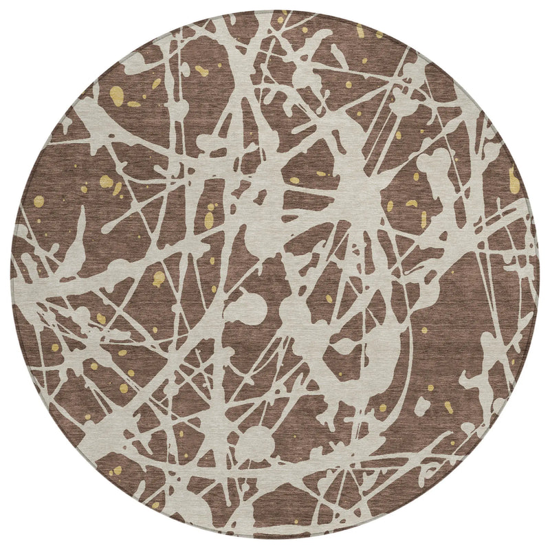8' Chocolate And Beige Round Abstract Washable Indoor Outdoor Area Rug Homeroots Outdoor