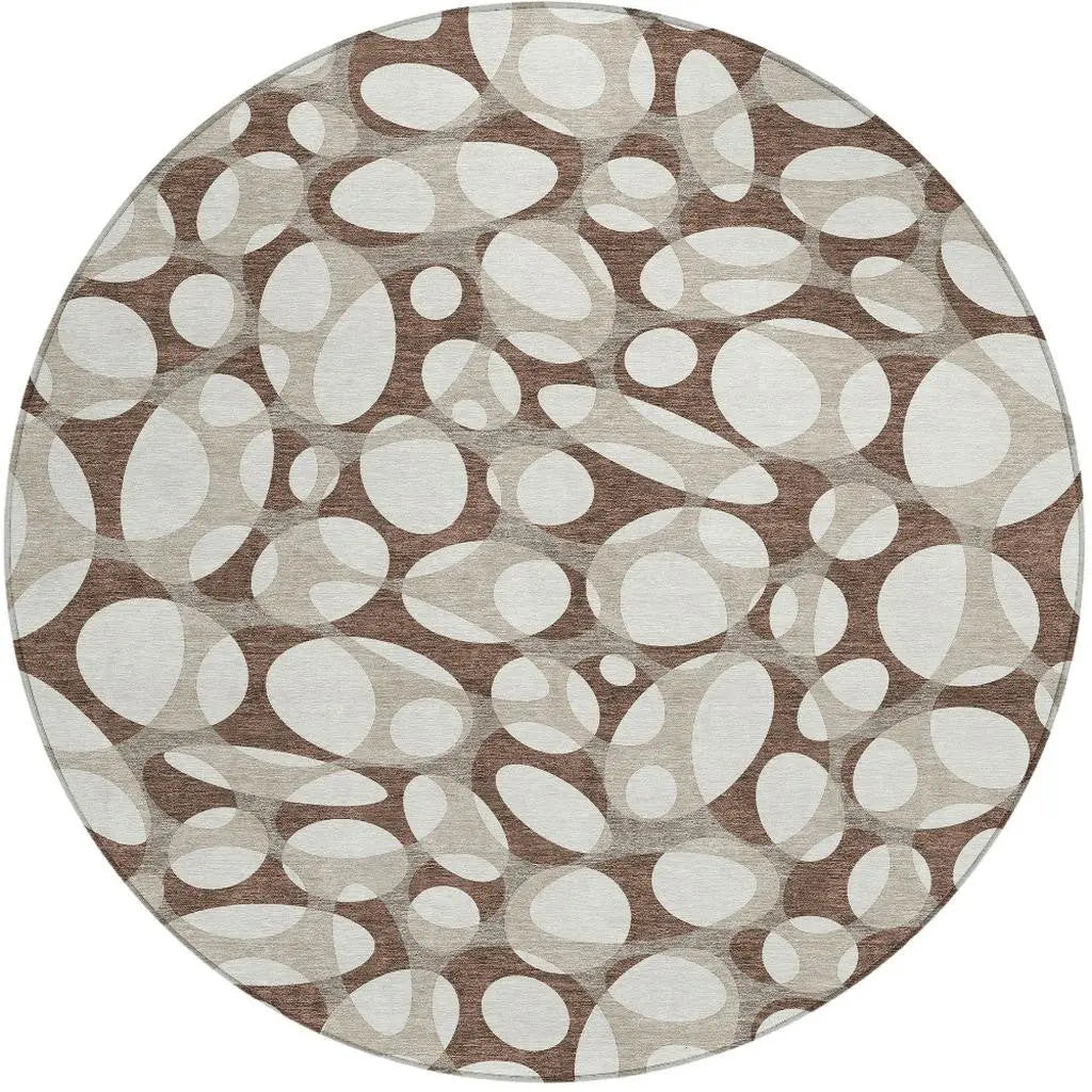 8' Chocolate And Beige Round Abstract Washable Indoor Outdoor Area Rug Homeroots Outdoor