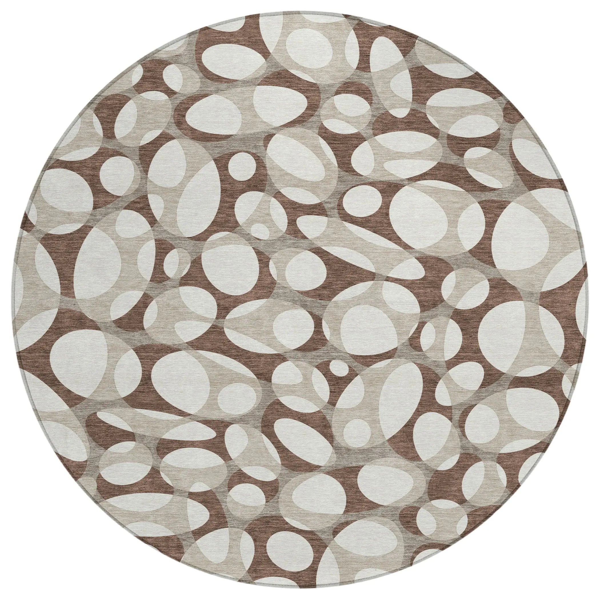 8' Chocolate And Beige Round Abstract Washable Indoor Outdoor Area Rug Homeroots Outdoor