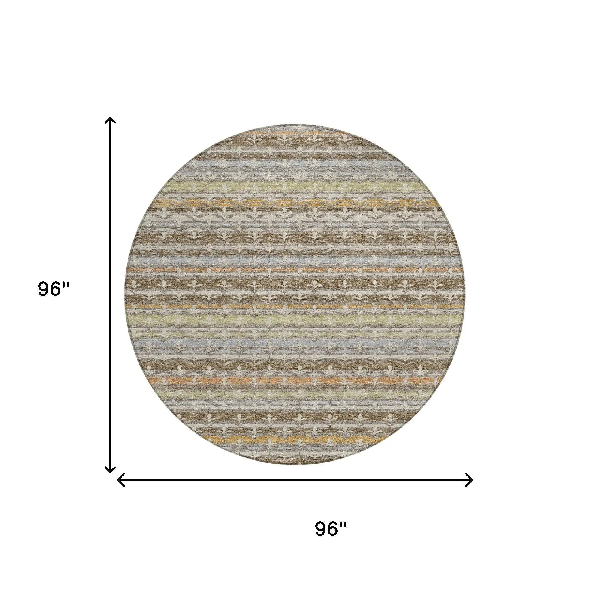8' Chocolate And Beige Round Damask Washable Indoor Outdoor Area Rug Homeroots Outdoor