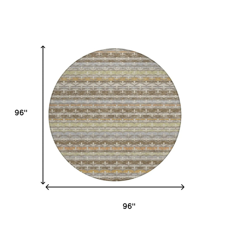 8' Chocolate And Beige Round Damask Washable Indoor Outdoor Area Rug Homeroots Outdoor