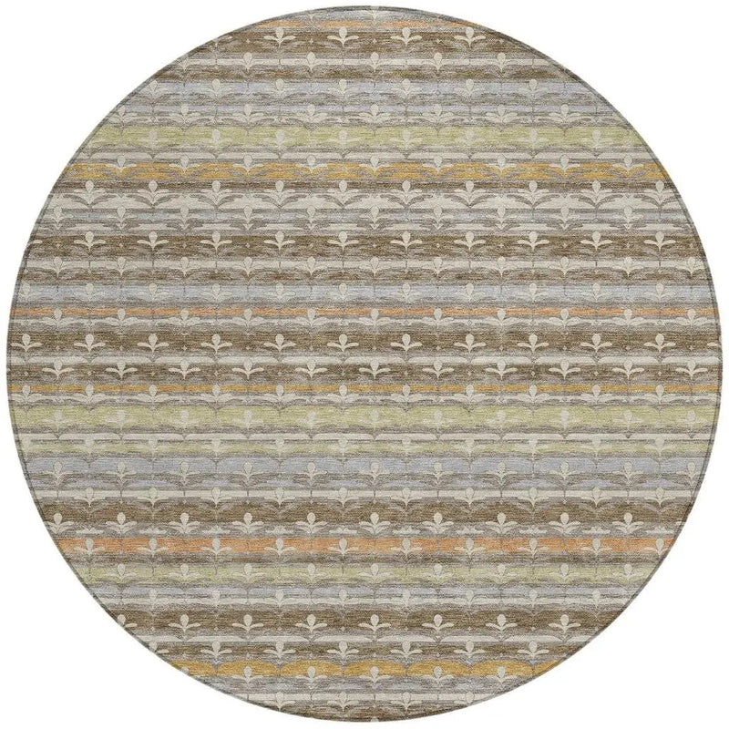 8' Chocolate And Beige Round Damask Washable Indoor Outdoor Area Rug Homeroots Outdoor