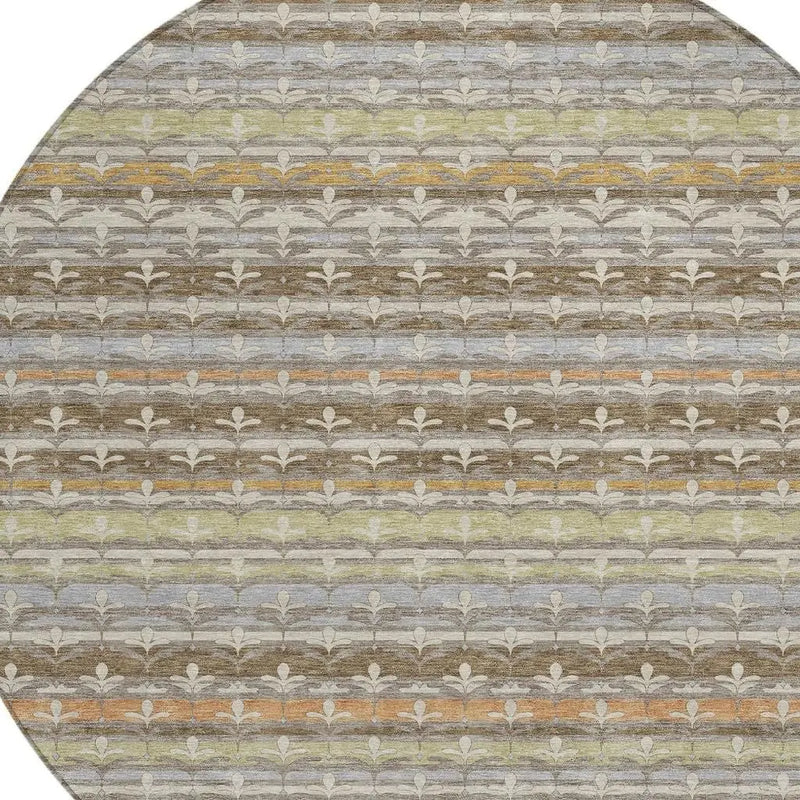 8' Chocolate And Beige Round Damask Washable Indoor Outdoor Area Rug Homeroots Outdoor