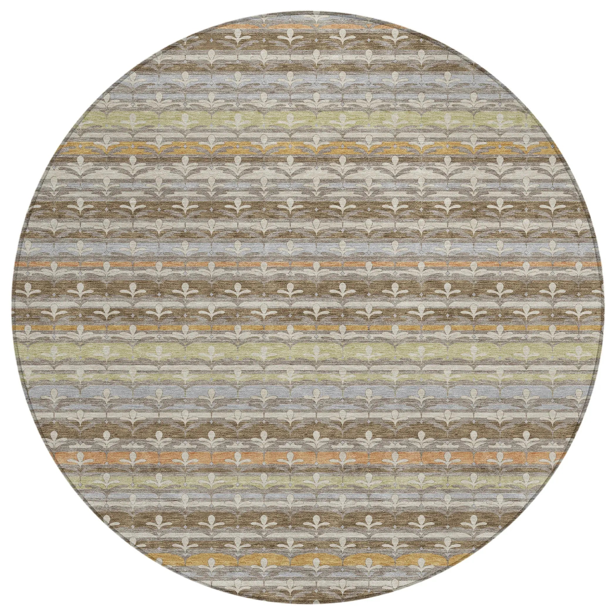 8' Chocolate And Beige Round Damask Washable Indoor Outdoor Area Rug Homeroots Outdoor