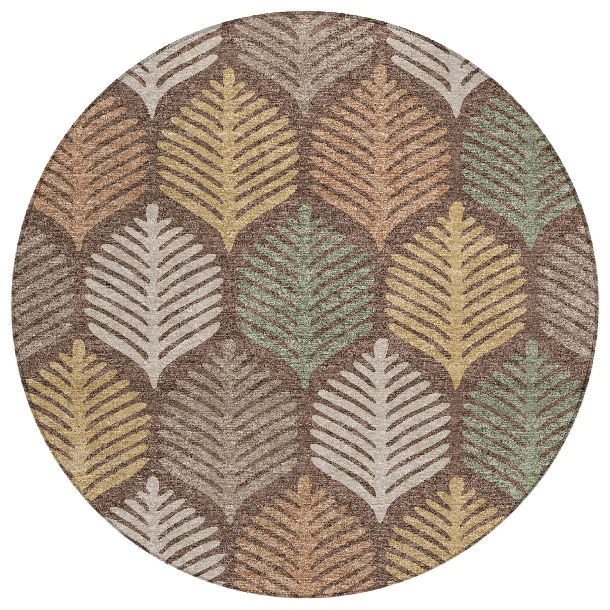 8' Chocolate And Beige Round Floral Washable Indoor Outdoor Area Rug Homeroots Outdoor