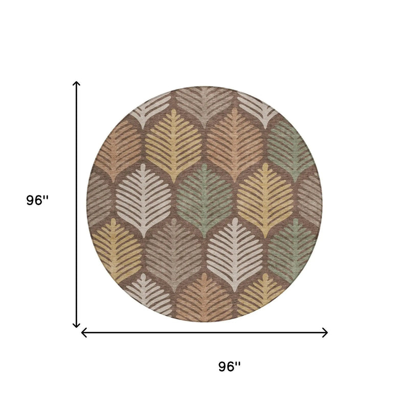 8' Chocolate And Beige Round Floral Washable Indoor Outdoor Area Rug Homeroots Outdoor
