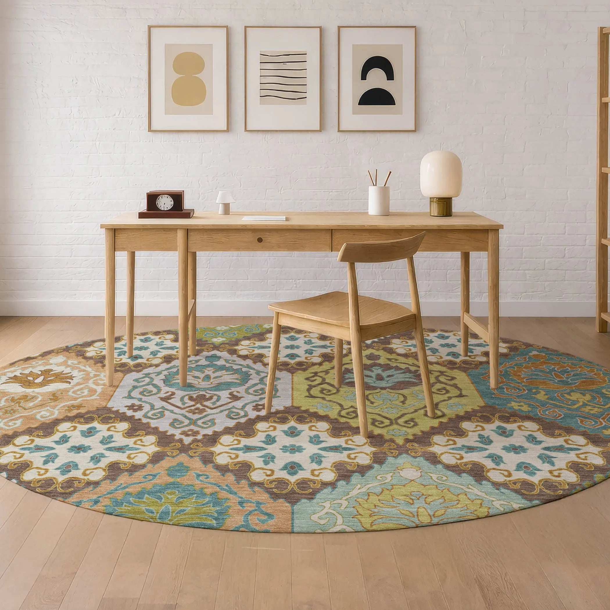 8' Chocolate And Beige Round Geometric Washable Indoor Outdoor Area Rug Homeroots Outdoor