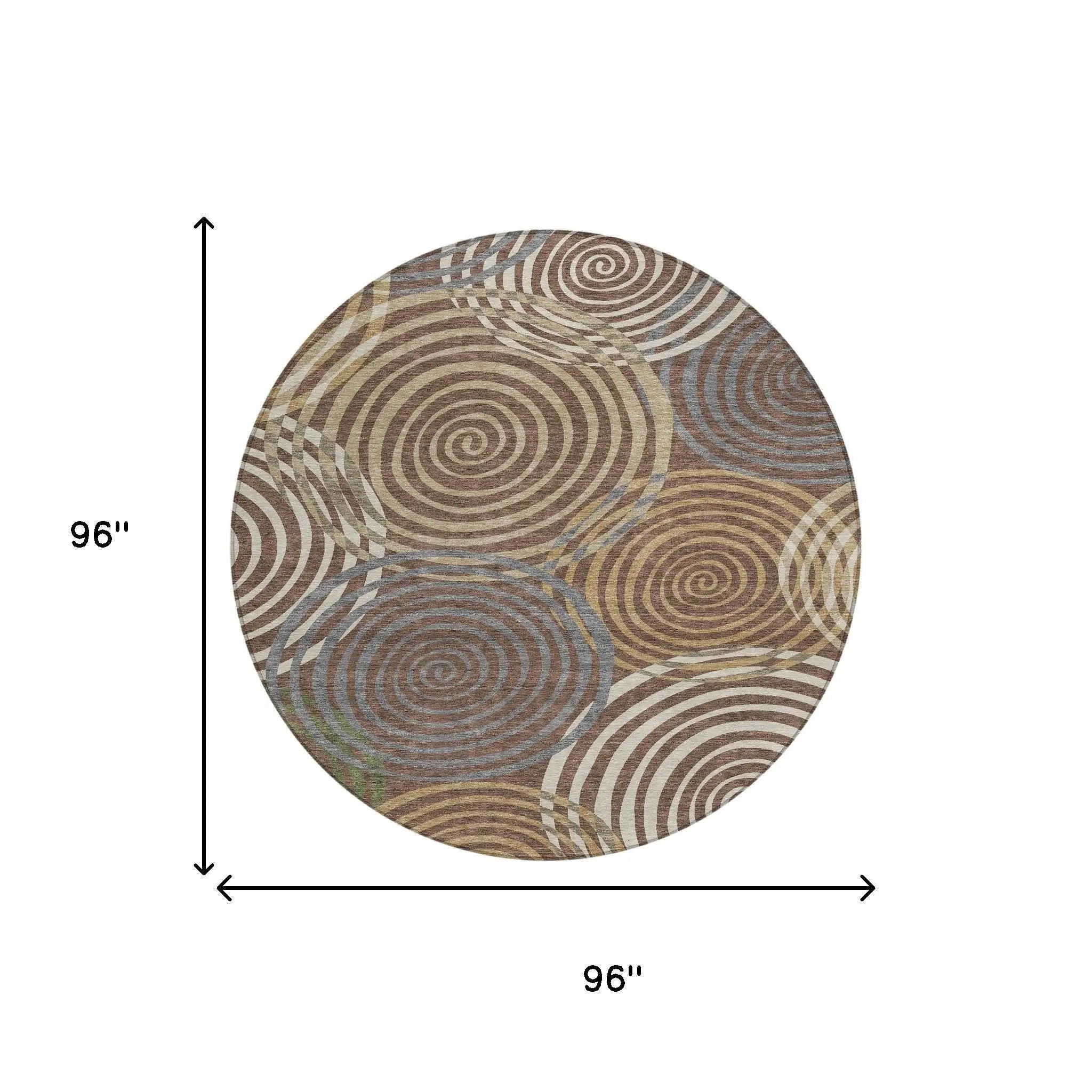 8' Chocolate And Beige Round Geometric Washable Indoor Outdoor Area Rug Homeroots Outdoor
