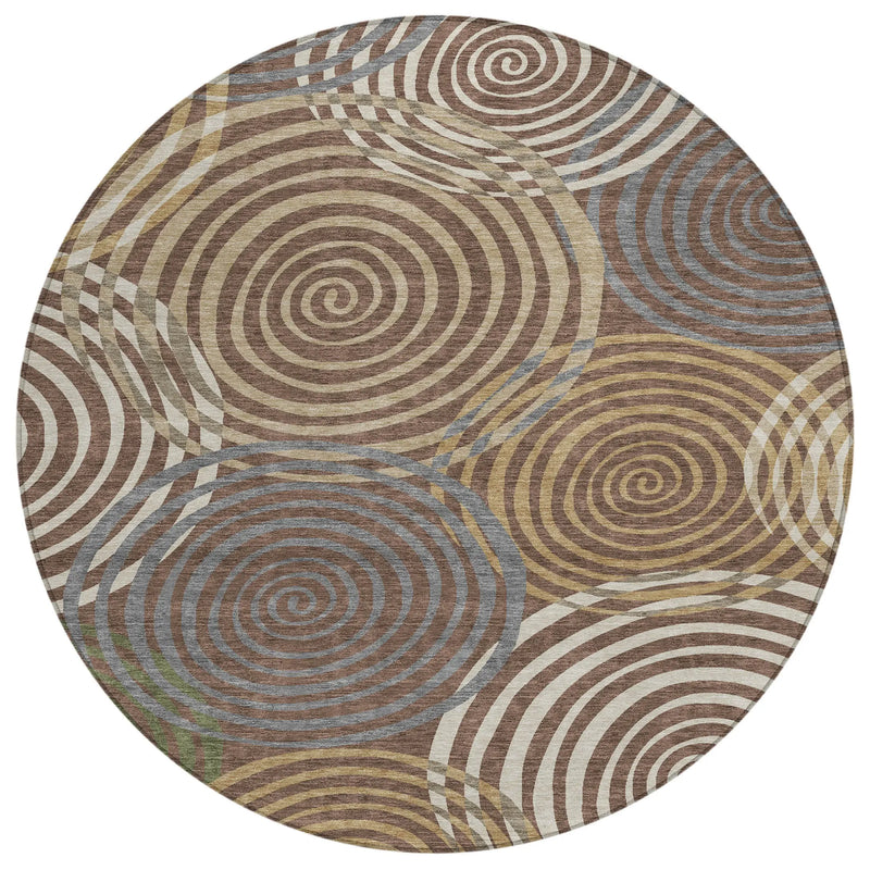 8' Chocolate And Beige Round Geometric Washable Indoor Outdoor Area Rug Homeroots Outdoor