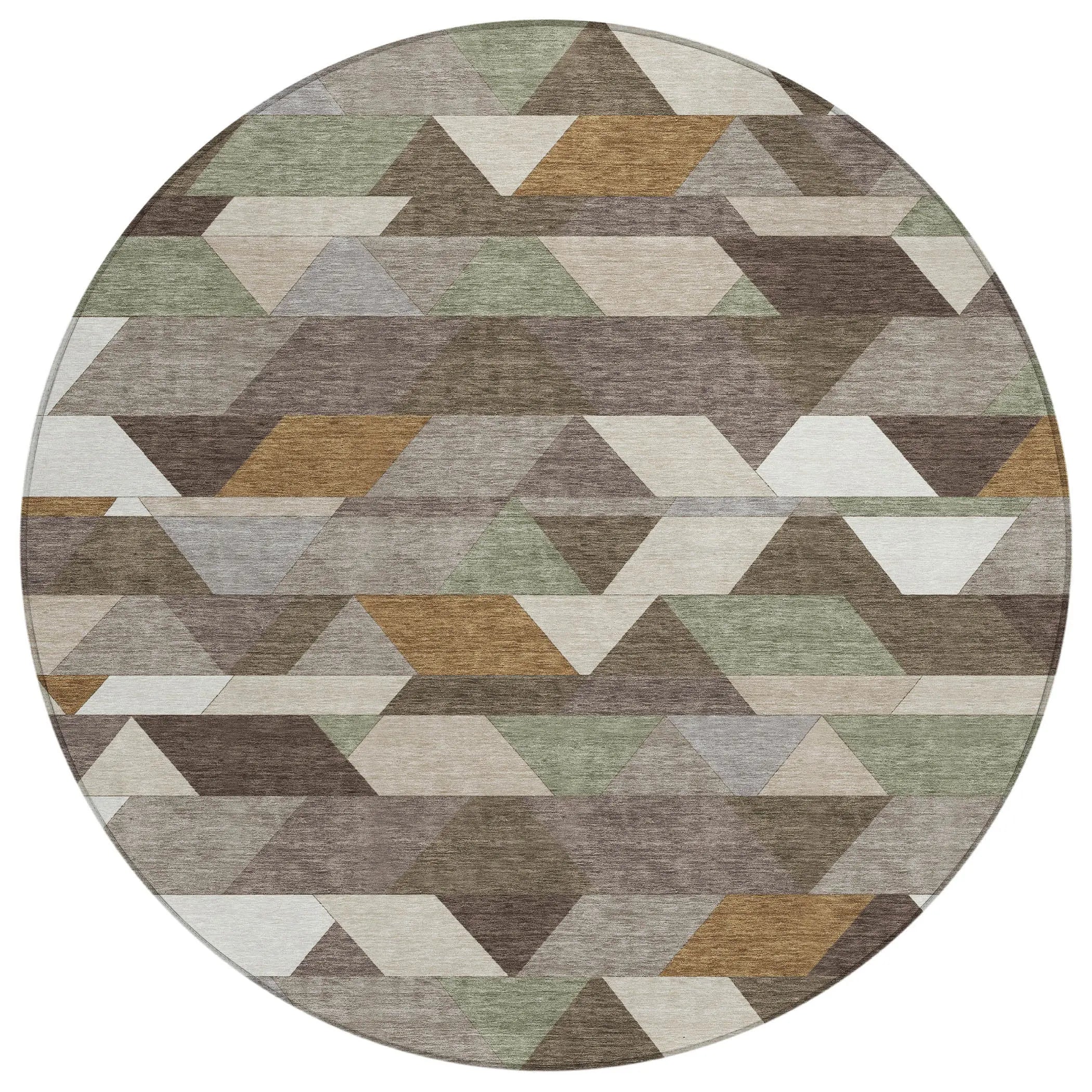 8' Chocolate And Beige Round Geometric Washable Indoor Outdoor Area Rug Homeroots Outdoor