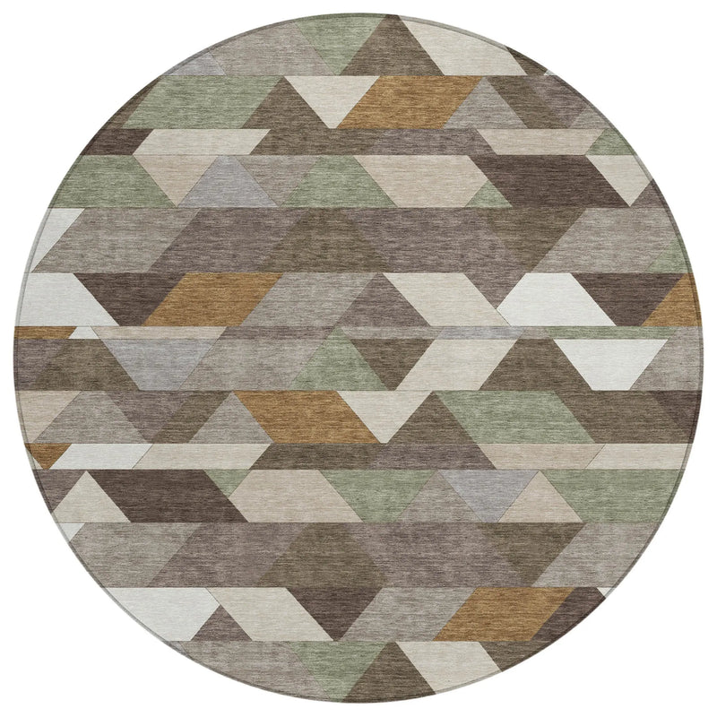8' Chocolate And Beige Round Geometric Washable Indoor Outdoor Area Rug Homeroots Outdoor