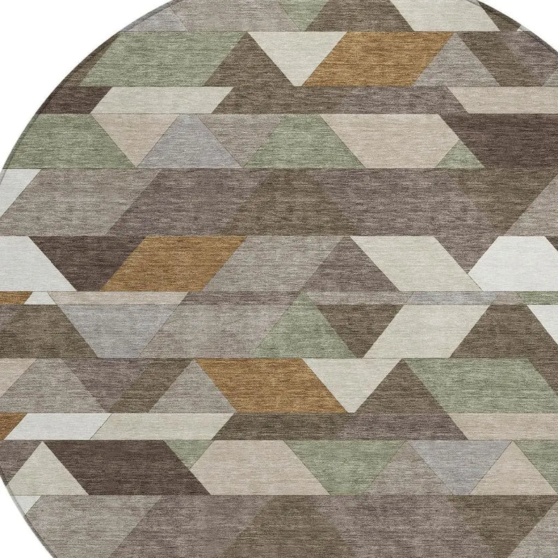 8' Chocolate And Beige Round Geometric Washable Indoor Outdoor Area Rug Homeroots Outdoor
