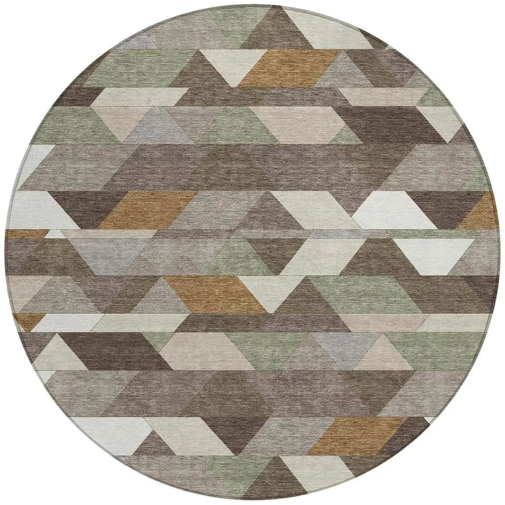 8' Chocolate And Beige Round Geometric Washable Indoor Outdoor Area Rug Homeroots Outdoor