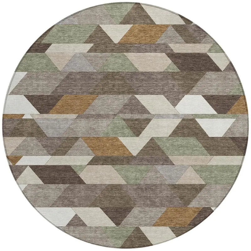 8' Chocolate And Beige Round Geometric Washable Indoor Outdoor Area Rug Homeroots Outdoor