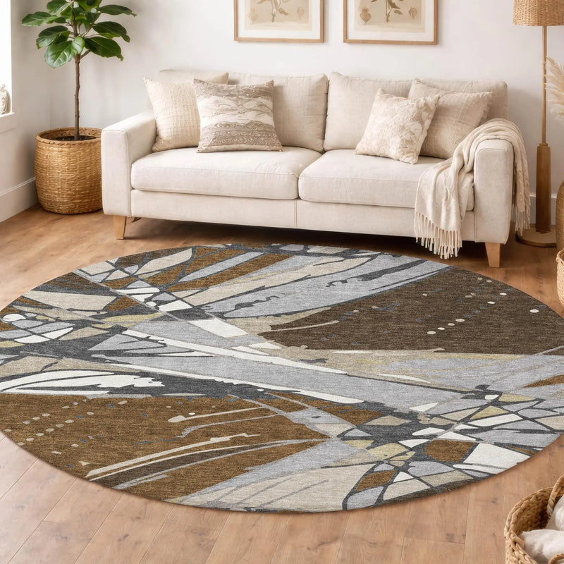 8' Chocolate And Brown Round Abstract Washable Indoor Outdoor Area Rug Homeroots Outdoor
