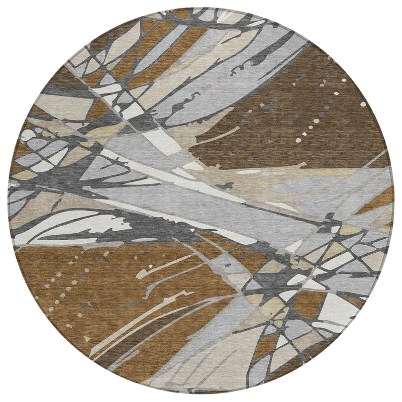 8' Chocolate And Brown Round Abstract Washable Indoor Outdoor Area Rug Homeroots Outdoor