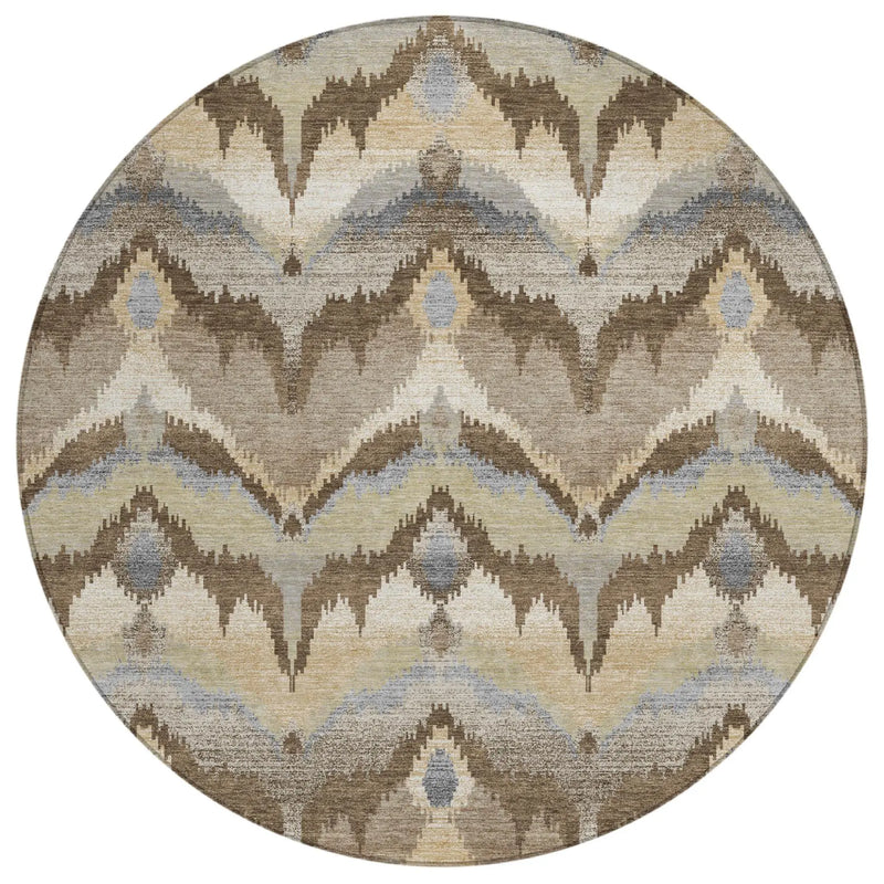 8' Chocolate And Brown Round Abstract Washable Indoor Outdoor Area Rug Homeroots Outdoor