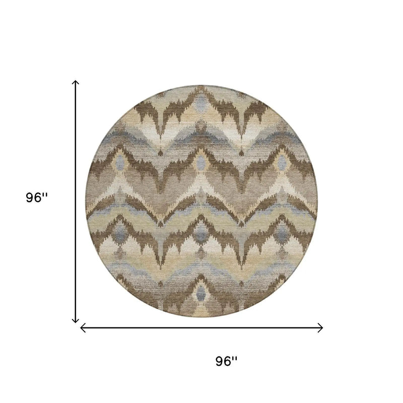 8' Chocolate And Brown Round Abstract Washable Indoor Outdoor Area Rug Homeroots Outdoor