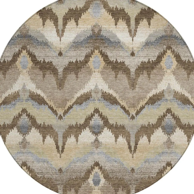 8' Chocolate And Brown Round Abstract Washable Indoor Outdoor Area Rug Homeroots Outdoor