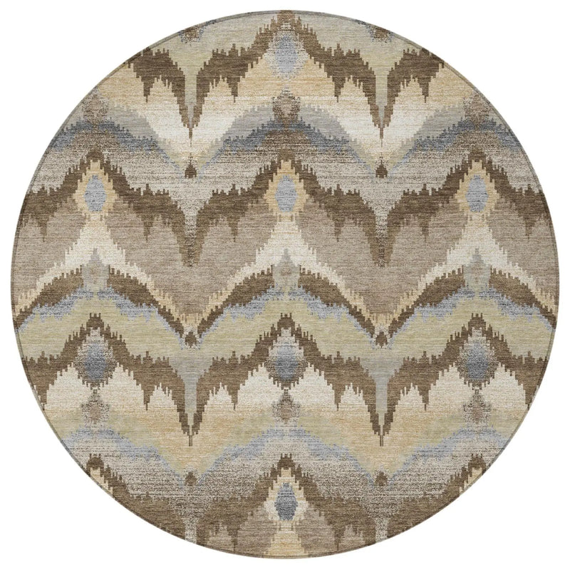 8' Chocolate And Brown Round Abstract Washable Indoor Outdoor Area Rug Homeroots Outdoor