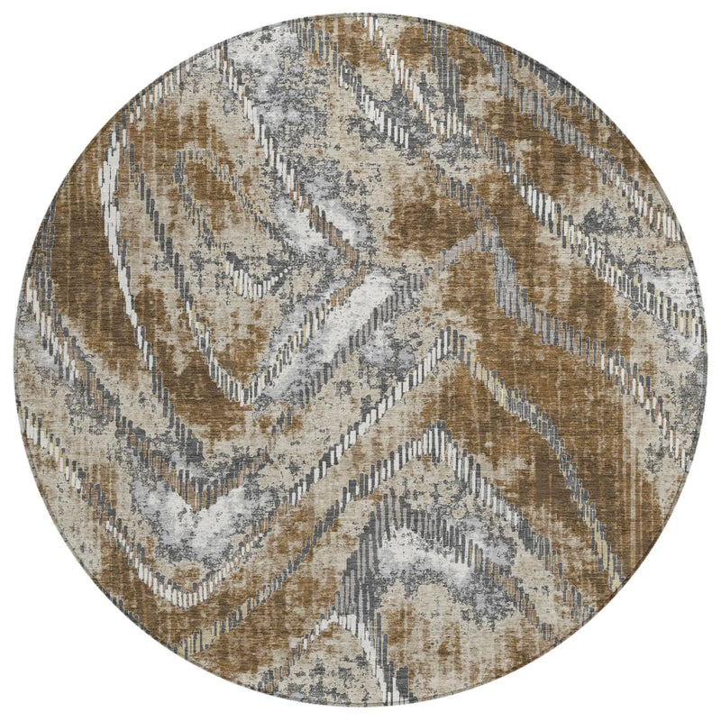 8' Chocolate And Brown Round Abstract Washable Indoor Outdoor Area Rug Homeroots Outdoor