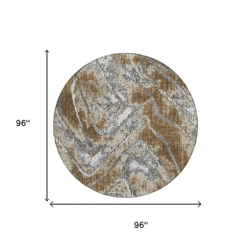 8' Chocolate And Brown Round Abstract Washable Indoor Outdoor Area Rug Homeroots Outdoor