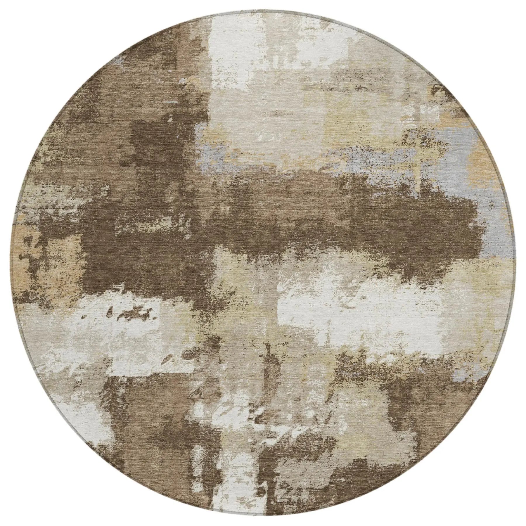 8' Chocolate And Brown Round Abstract Washable Indoor Outdoor Area Rug Homeroots Outdoor