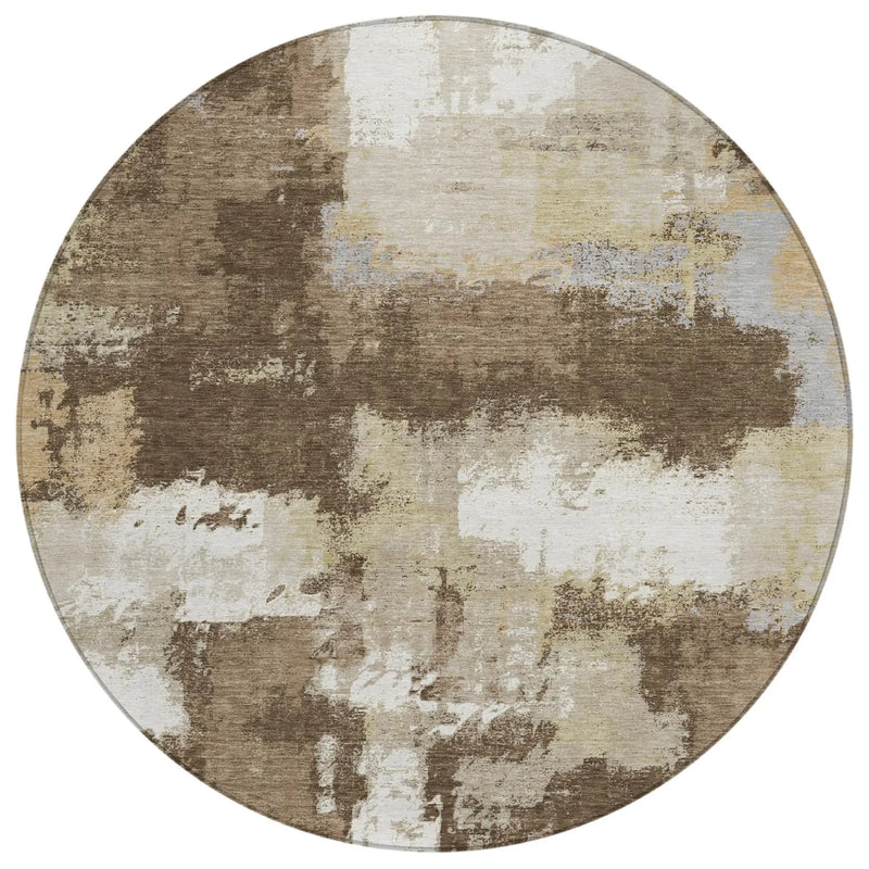 8' Chocolate And Brown Round Abstract Washable Indoor Outdoor Area Rug Homeroots Outdoor