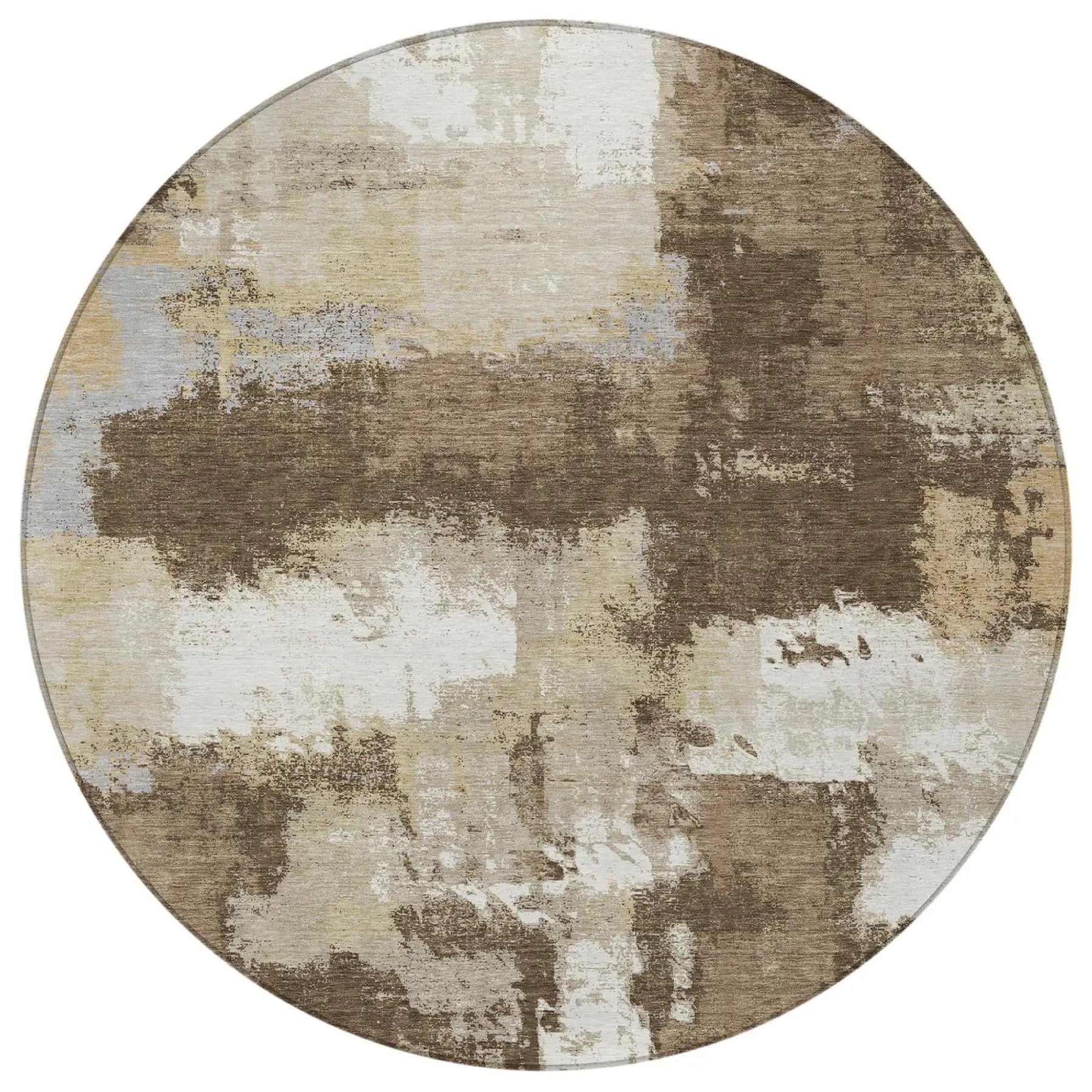 8' Chocolate And Brown Round Abstract Washable Indoor Outdoor Area Rug Homeroots Outdoor