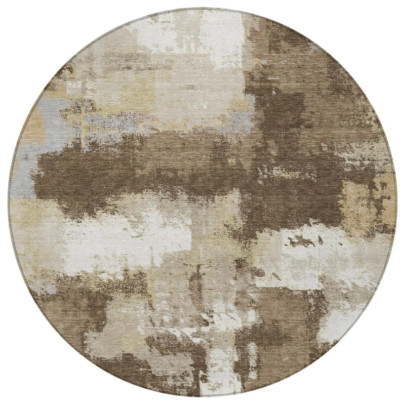 8' Chocolate And Brown Round Abstract Washable Indoor Outdoor Area Rug Homeroots Outdoor