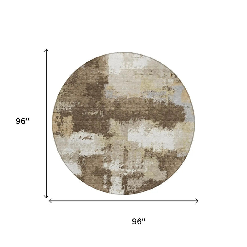 8' Chocolate And Brown Round Abstract Washable Indoor Outdoor Area Rug Homeroots Outdoor