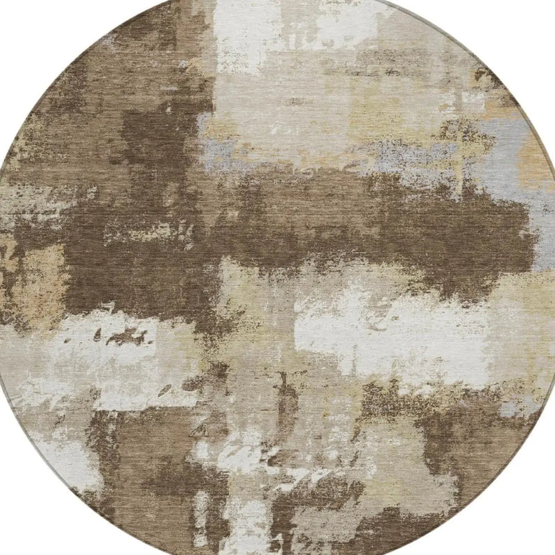 8' Chocolate And Brown Round Abstract Washable Indoor Outdoor Area Rug Homeroots Outdoor