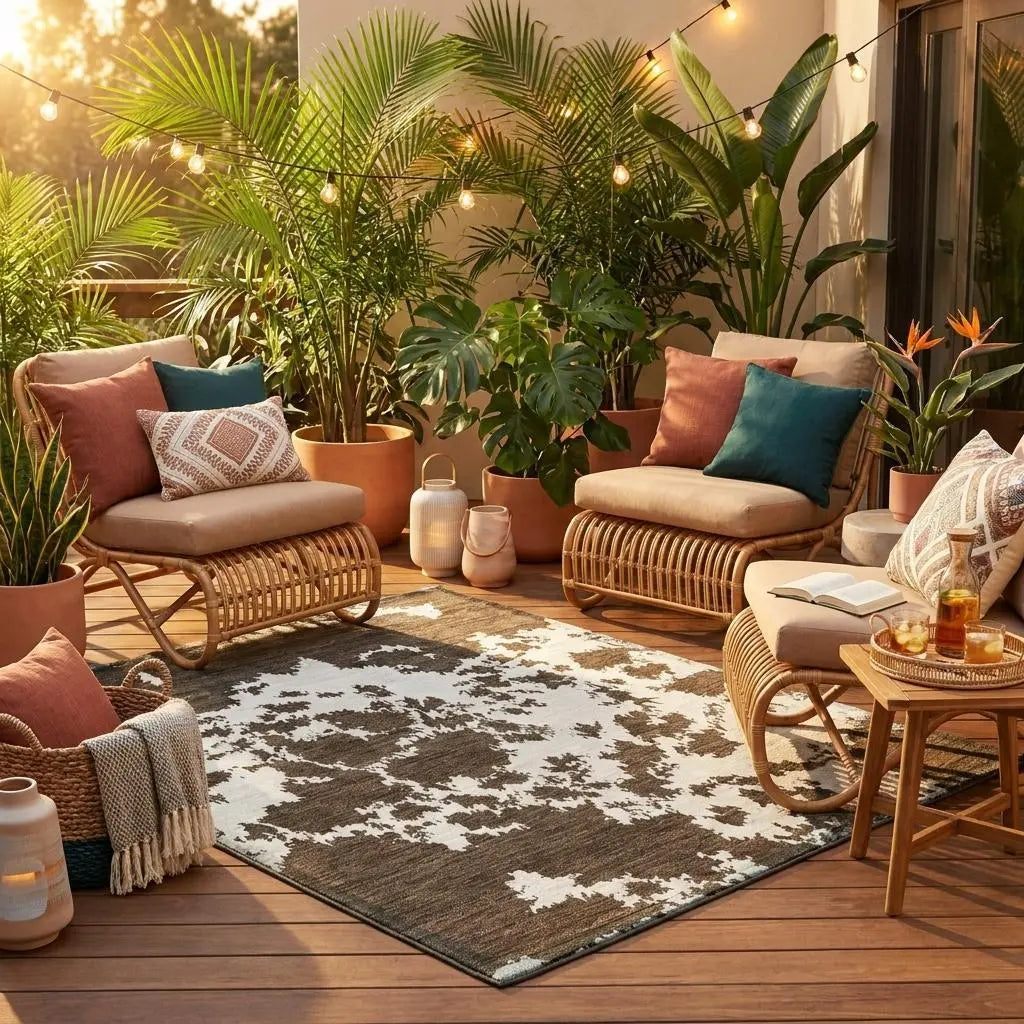 8' Chocolate And Brown Round Abstract Washable Indoor Outdoor Area Rug Homeroots Outdoor