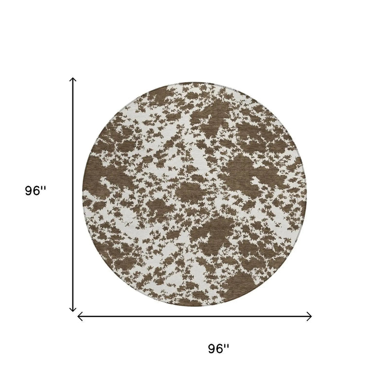 8' Chocolate And Brown Round Abstract Washable Indoor Outdoor Area Rug Homeroots Outdoor