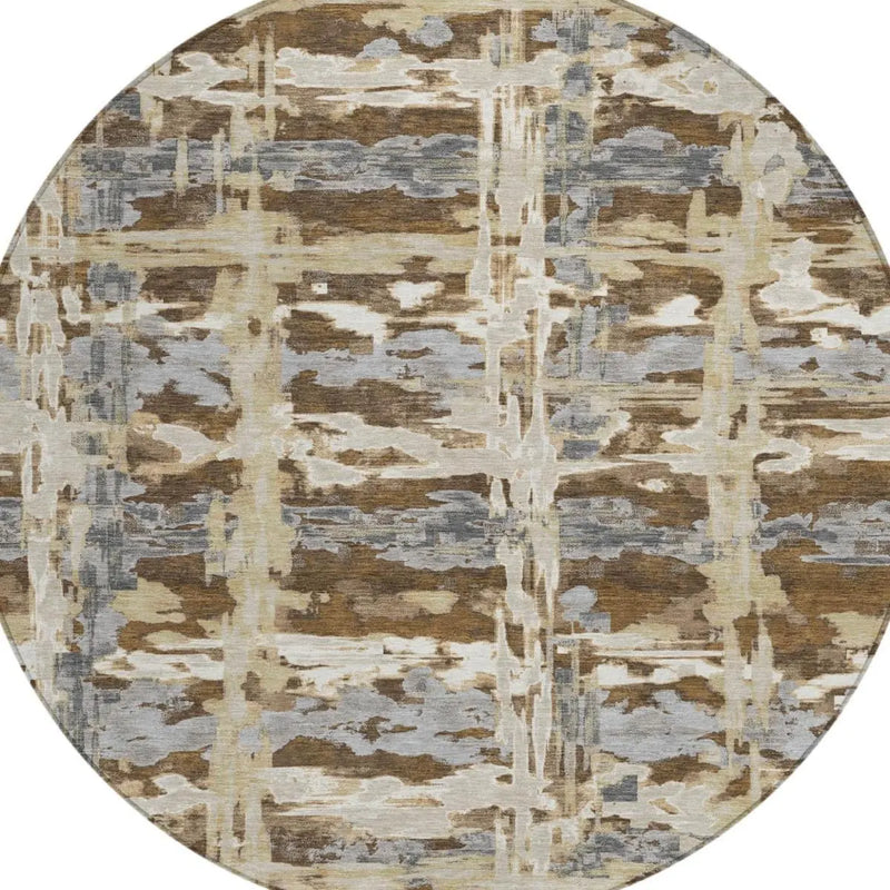8' Chocolate And Brown Round Abstract Washable Indoor Outdoor Area Rug Homeroots Outdoor