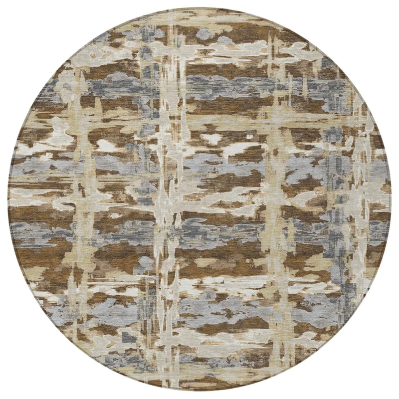 8' Chocolate And Brown Round Abstract Washable Indoor Outdoor Area Rug Homeroots Outdoor