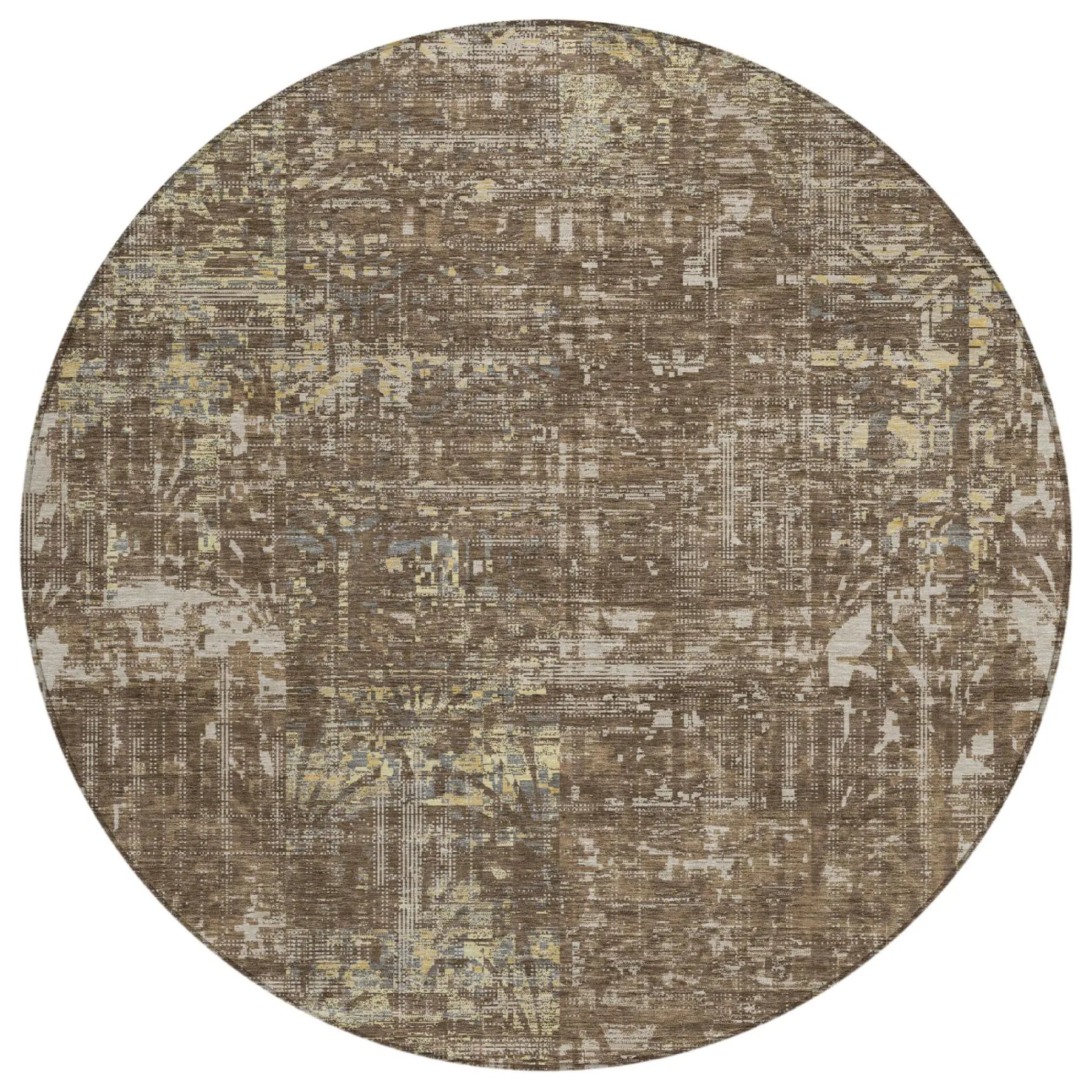 8' Chocolate And Brown Round Abstract Washable Indoor Outdoor Area Rug Homeroots Outdoor
