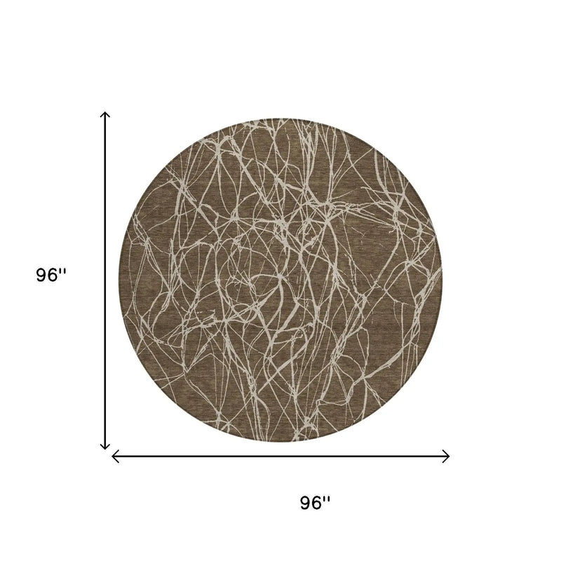 8' Chocolate And Brown Round Abstract Washable Indoor Outdoor Area Rug Homeroots Outdoor