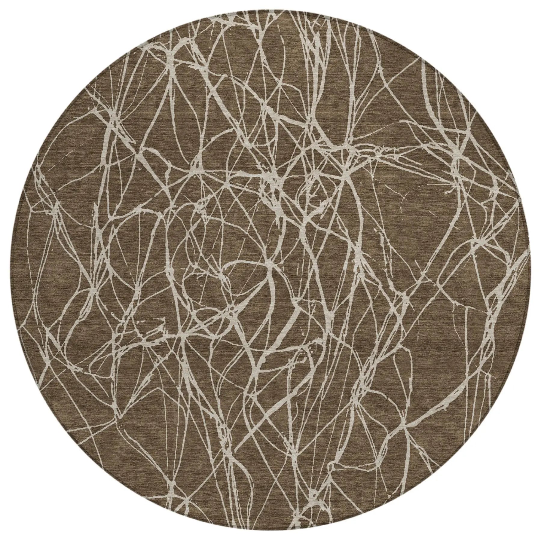 8' Chocolate And Brown Round Abstract Washable Indoor Outdoor Area Rug Homeroots Outdoor