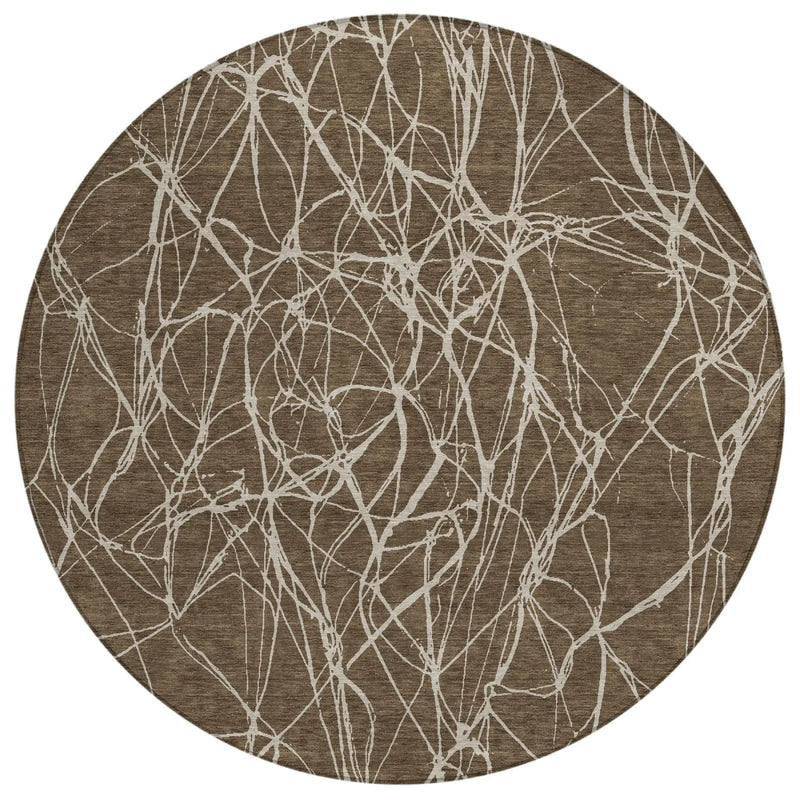 8' Chocolate And Brown Round Abstract Washable Indoor Outdoor Area Rug Homeroots Outdoor