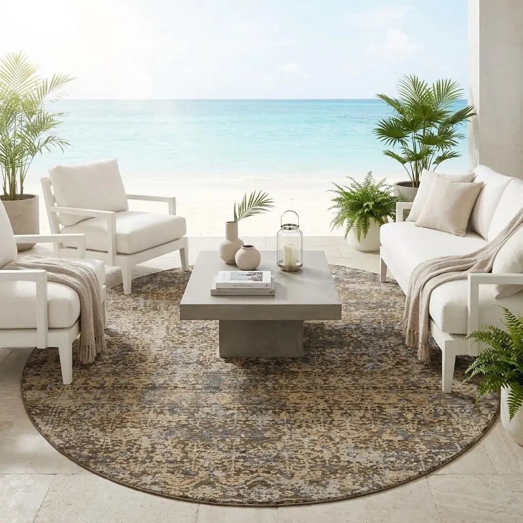 8' Chocolate And Brown Round Abstract Washable Indoor Outdoor Area Rug Homeroots Outdoor
